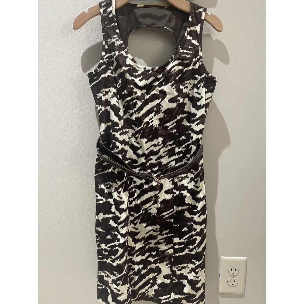 Michael Kors Dress Sz  2 Zebra Print Sleeveless Brown & Cream Sheath Dress